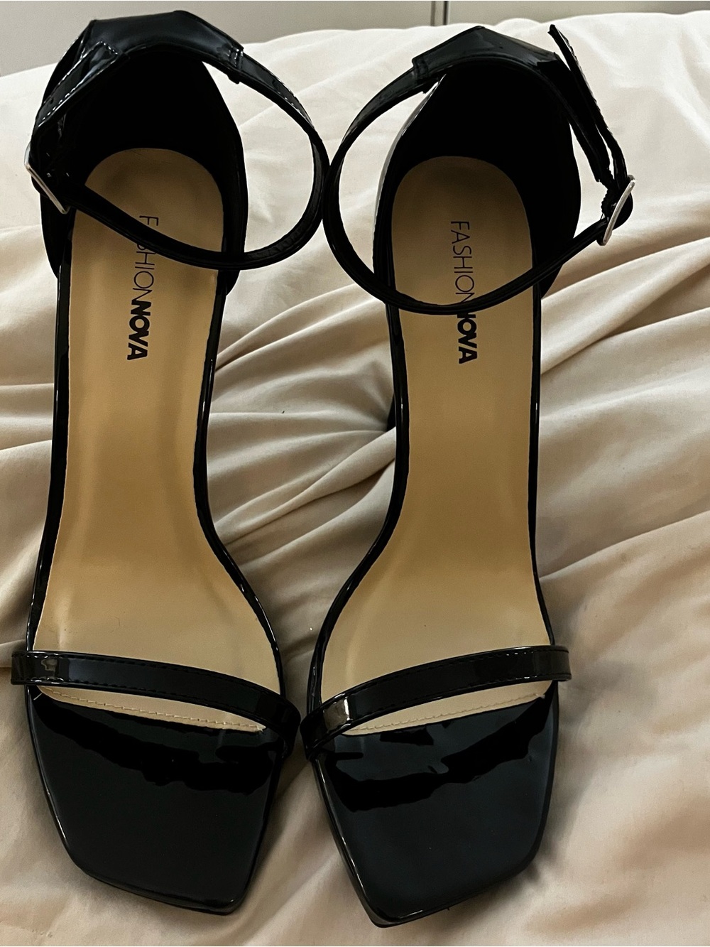 Fashion Nova Black Patent Ankle Strap Stiletto Heels - Women's Size 8.5